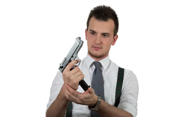 Zakenman met pistool wil zelfmoord te plegen — Stockfoto