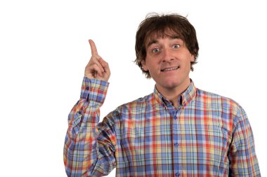 Heyecanlı adam harika bir fikir işaret ediyor. 