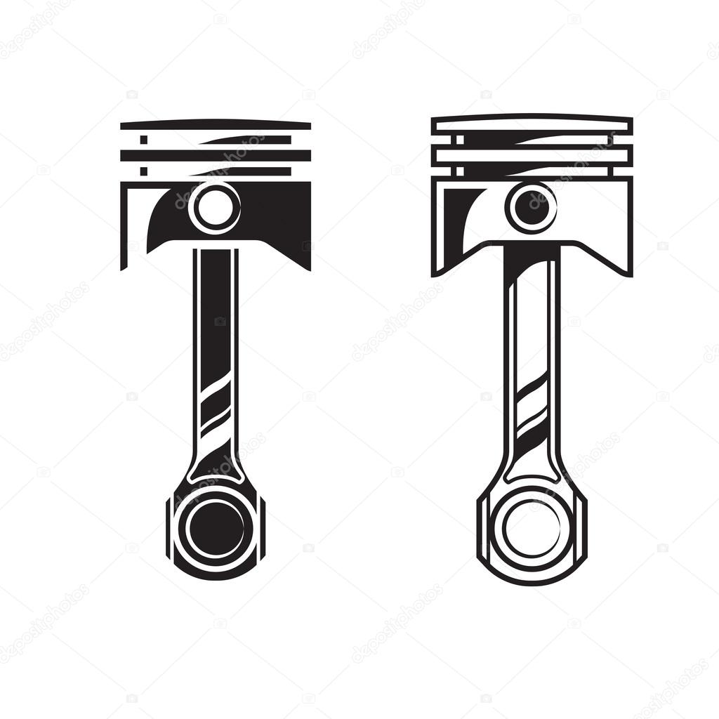 Car engine piston. Vector set isolated. Two variants.Color print on a white background.