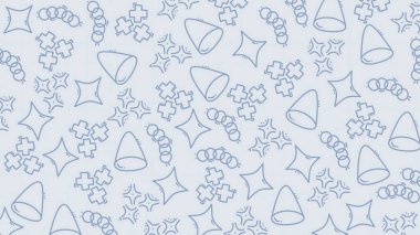 Yumuşak Mavi Arkaplanda Soyut Geometrik Şekillere sahip El Çizimi Çizimi Deseni