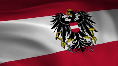 Kırmızı ve Beyaz Kumaş Üzerinde Kartal Amblemi Dalgalanan Avusturya Bayrağı