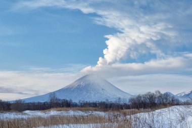 Volcano eruption. Russia,Kamchatka Peninsula.The volcano of Klyuchevskaya sopka. (4800 m) is the highest active volcano of Eurasia.