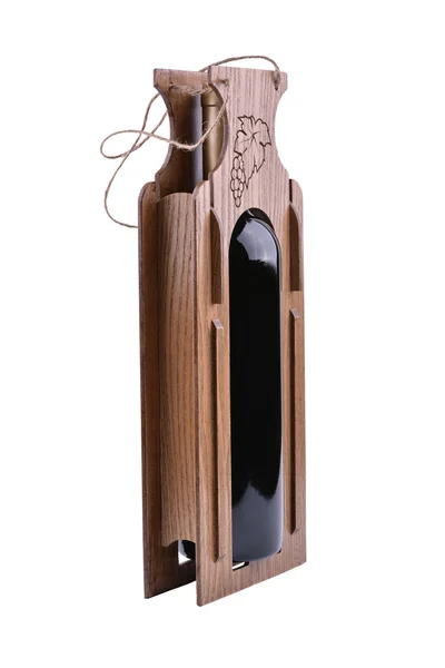 Drewniany stojak wino na białym tle — Zdjęcie stockowe