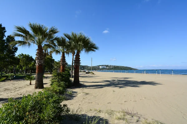 Beautiful beach with palm trees, Kusadasi, Turkey — Stock Photo, Image