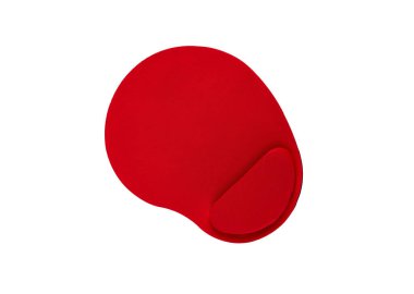 Beyaz arkaplanda kırmızı ergonomik fare altlığı izole edildi.