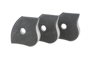 Kirliliğe karşı aktif karbon filtreler. Yıkanabilir bisiklet maskesi. Beyaz arkaplanda izole edilmiş..