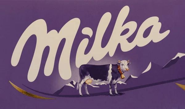 Burgas Bulgarije Januari 2021 Milka Zwitserse Melkchocoladereep Milka Alpine Milk — Stockfoto