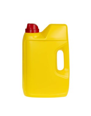 Sarı plastik bulaşık deterjanı tozu veya sıvı deterjan kabı kesme yolu ile beyaz zemin üzerinde izole.