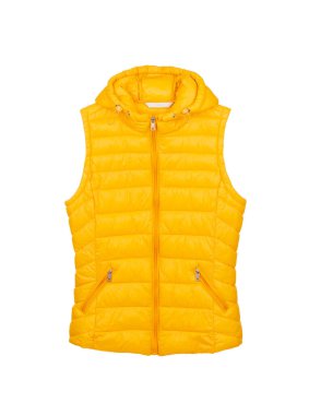 Yellow sports vest with hood and zipper isolated on white background. clipart
