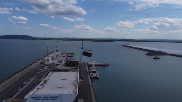 Flygfoto Över Burgas Bay Och Hamnen Burgas Bulgarien — Stockvideo