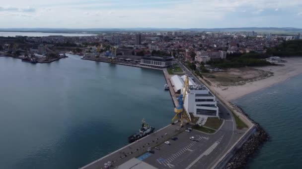 Flygfoto Över Staden Burgas Utsikt Över Burgas Bay Och Hamnen — Stockvideo