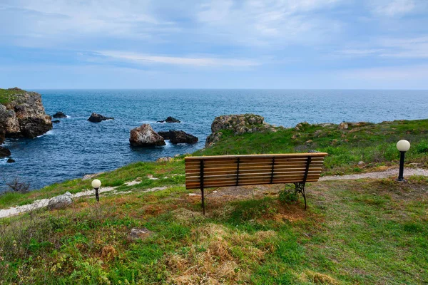 Вид Черное Море Возле Села Тюленово Болгария Скамейка Моря — стоковое фото