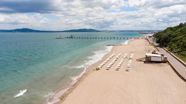 Beautiful Aerial Black Sea Seascape Burgas Beach Burgas Bay Bulgaria — Stock Photo, Image