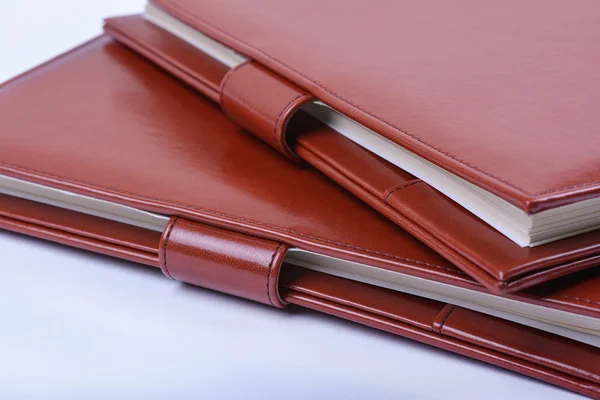 Luxus-Tagebücher aus Leder auf weißem Hintergrund — Stockfoto