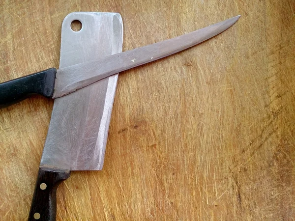 Vintage vágódeszka késsel a deszka élelmiszer háttér koncepció — Stock Fotó