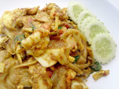 Fried noodle ile yeşil köri ve karides padthai tarzı, Tayland Gıda.