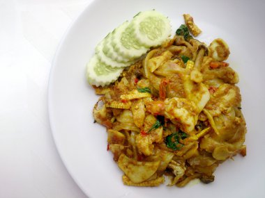 Fried noodle ile yeşil köri ve karides padthai tarzı, Tayland Gıda.