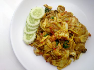 Fried noodle ile yeşil köri ve karides padthai tarzı, Tayland Gıda.
