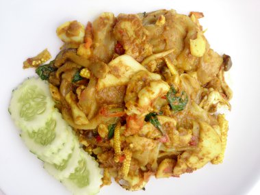 Fried noodle ile yeşil köri ve karides padthai tarzı, Tayland Gıda.