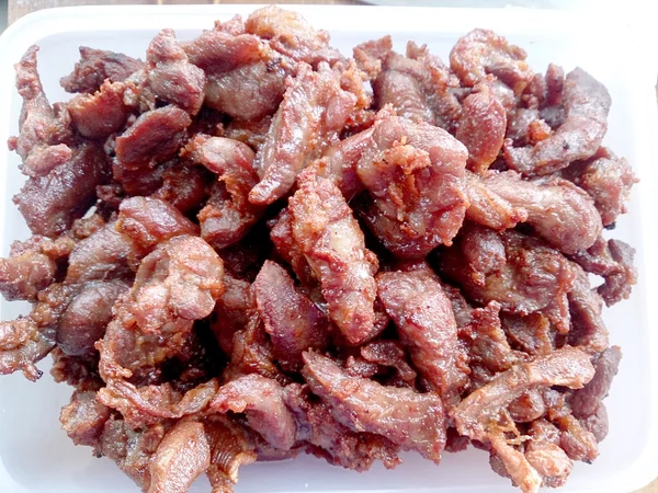 Carne Porco Fatiada Frita Perto — Fotografia de Stock