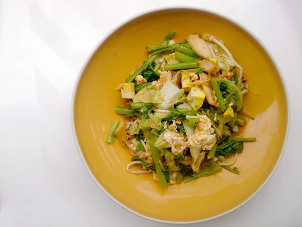 Rör Stekta Blandade Grönsaker Och Tofu Sukiyaki Sås Tallrik Vegetarisk — Stockfoto