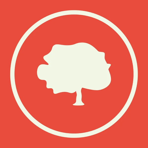 Icône de l'arbre, sur fond rouge, bordure du cercle blanc, contour blanc — Image vectorielle