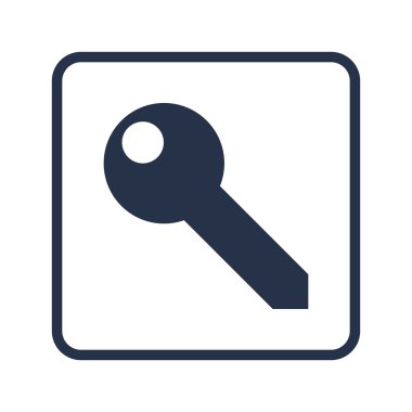 Dikdörtgen kenarlık, mavi o anahtar simgesine beyaz arka plan, yuvarlak