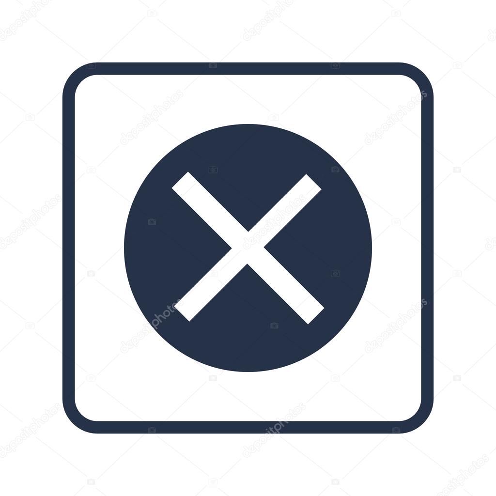 Cancel icon , on white background, rounded rectangle border, blu