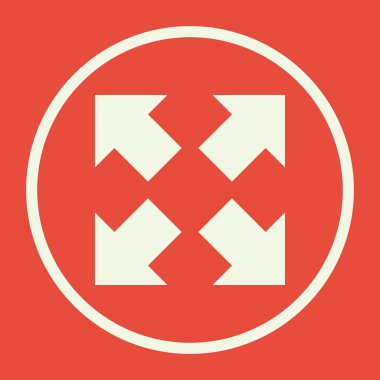 Kırmızı bir arka plan, beyaz bir daire sınır, WHI ok kombine simgesi