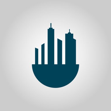 Gri arka plan, mavi anahat, büyük boy sy yeşil şehir simgesi