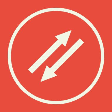 Ok simgesine kırmızı arka plan, beyaz daire sınır, beyaz outlin