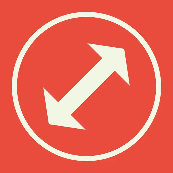 Pfeil-Symbol, auf rotem Hintergrund, weißer Kreisrand, weißer Umriss — Stockvektor