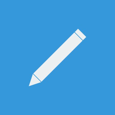 Mavi arka plan, beyaz anahat, büyük boy işaret kalem simgesi