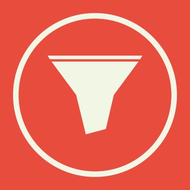 Filtre simgesi üzerinde kırmızı bir arka plan, beyaz bir daire sınır, beyaz outli