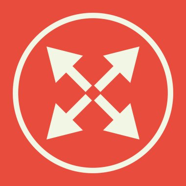 Ok simgesine kırmızı arka plan, beyaz daire sınır, beyaz outlin