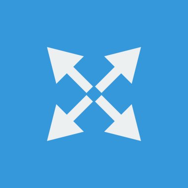 Mavi arka plan, beyaz anahat, büyük boy simgesi üzerinde ok simgesi