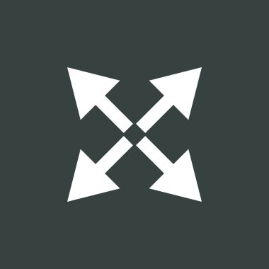 Koyu arka plan, beyaz anahat, büyük boy simgesi üzerinde ok simgesi