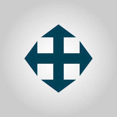 Gri arka plan, mavi anahat, büyük boy simgesi üzerinde ok simgesi