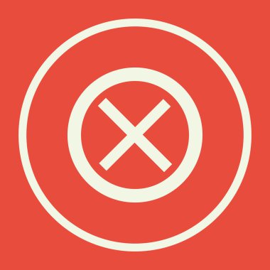 İptal simgesi, kırmızı arka plan, beyaz daire kenarlığı, beyaz outli