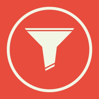 Filtre simgesi üzerinde kırmızı bir arka plan, beyaz bir daire sınır, beyaz outli