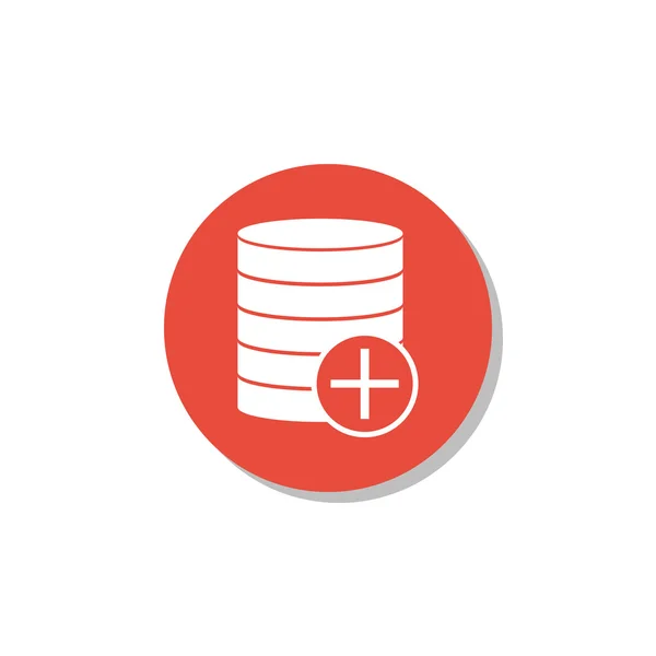 Icono de adición de base de datos, sobre fondo blanco, borde del círculo rojo, contorno blanco — Vector de stock