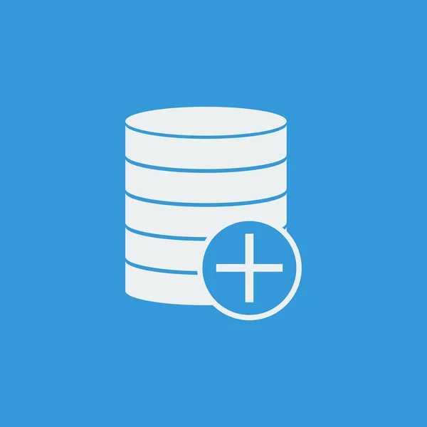 डेटाबेस-एड आइकन, नीले पृष्ठभूमि पर, सफेद रूपरेखा, बड़े आकार का प्रतीक — स्टॉक वेक्टर