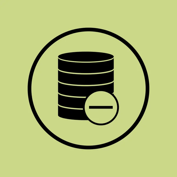 Datenbank-Entfernen-Symbol, auf grünem Hintergrund, Kreisrand, dunkler Umriss — Stockvektor