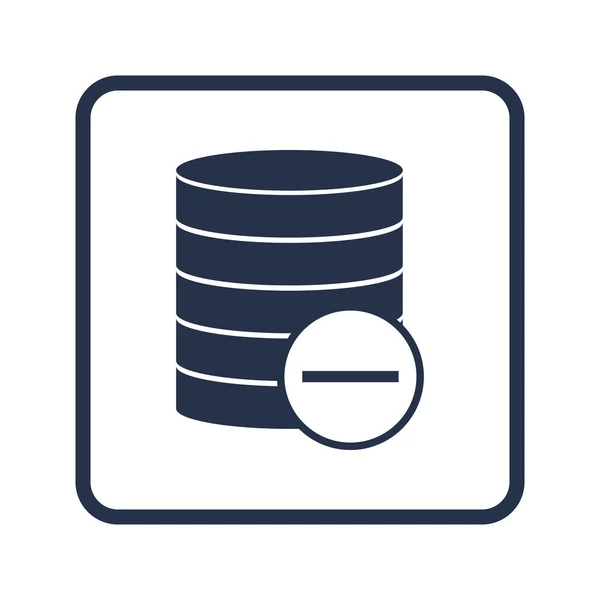 Icono de eliminación de base de datos, sobre fondo blanco, borde rectangular redondeado, contorno azul — Vector de stock