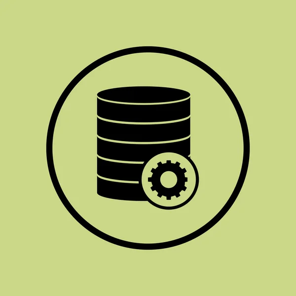 Database-configuratie pictogram, op groene achtergrond, cirkel rand, donkere omtrek — Stockvector