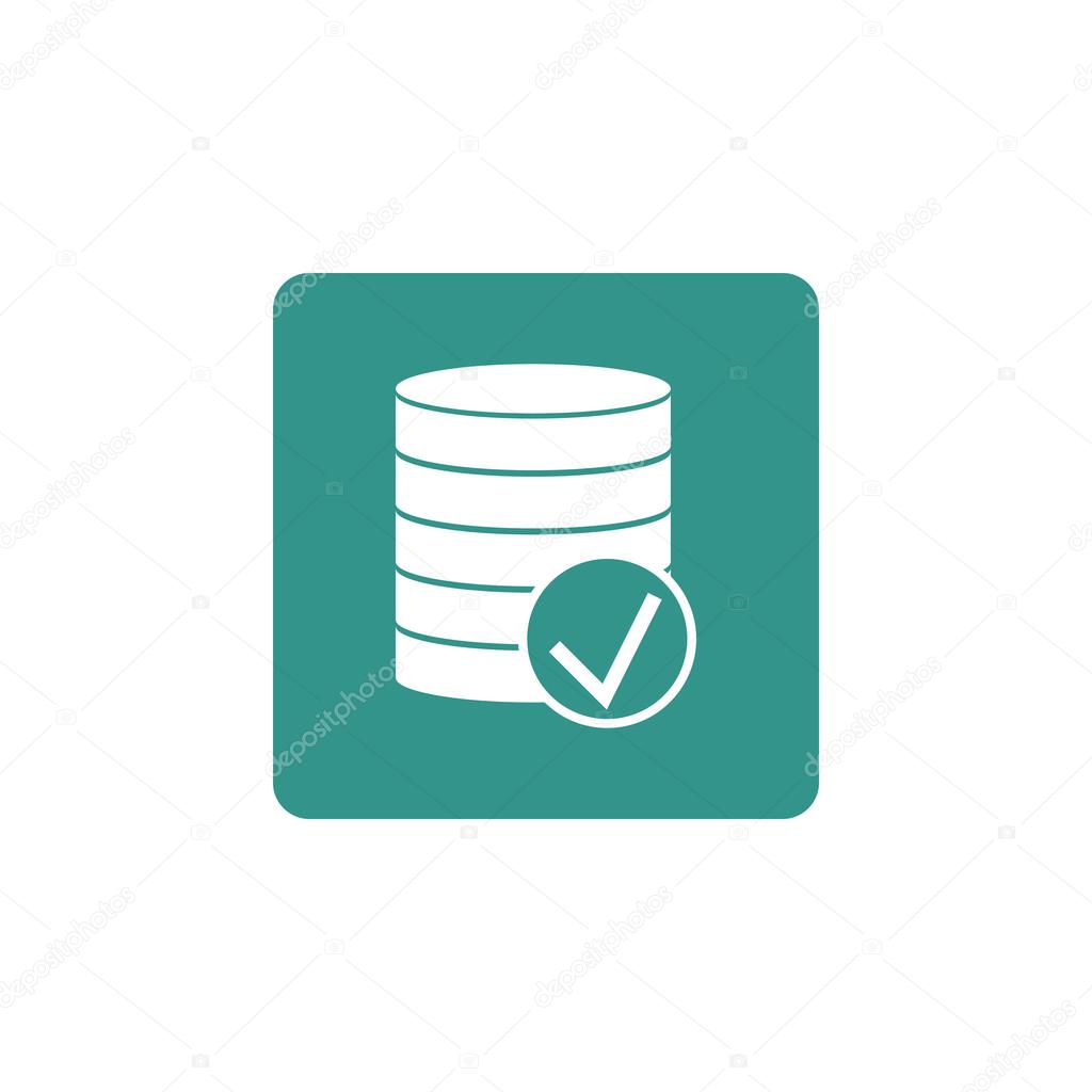 Database-accept icon, on green rectangle background, white outline