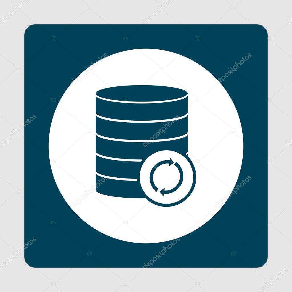 Database-reload icon, on white circle background surrounded by blue