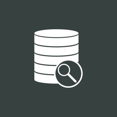 Veritabanı arama simgesi, koyu arka plan, beyaz anahat, büyük boyut sembolü