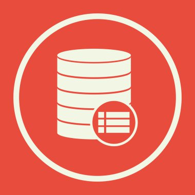 Veritabanı bilgileri simgesini, kırmızı arka plan, beyaz bir daire sınır, beyaz anahat