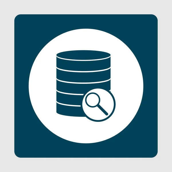 Icono de búsqueda de base de datos, sobre fondo círculo blanco rodeado de azul — Vector de stock